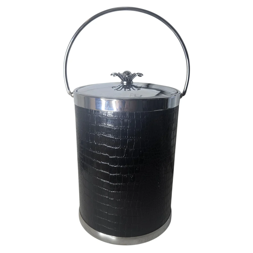 Elegant Black Ice Bucket with Silver Accents